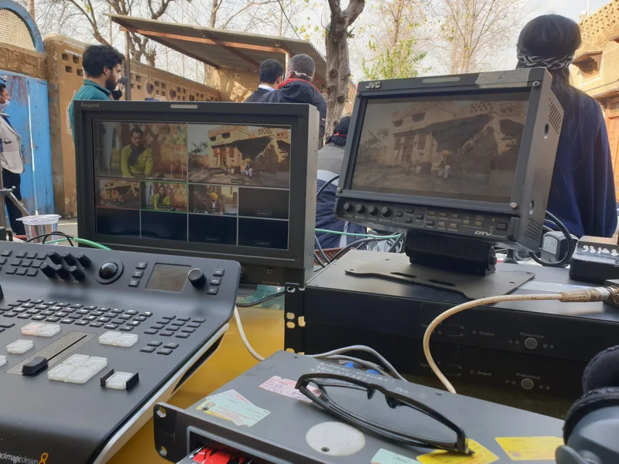 Multi-camera live production gallery with vision mixer on location